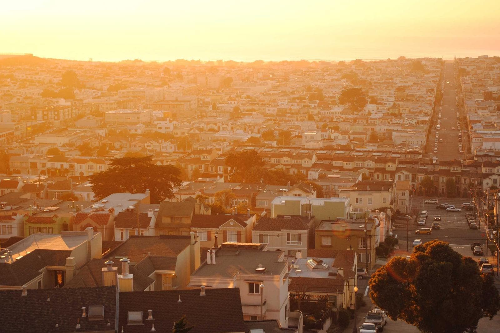 The city from above, late in the day